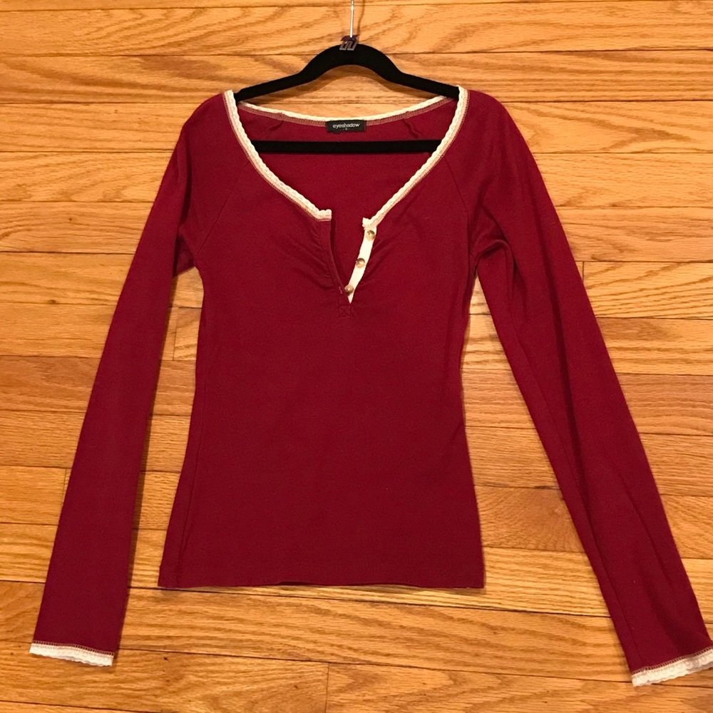 Burgundy with Lace Long Sleeve Top